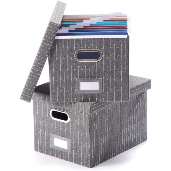 Collapsible File Storage Organizer Box with Lid - Decorative Hanging Filing - Picture 1 of 6